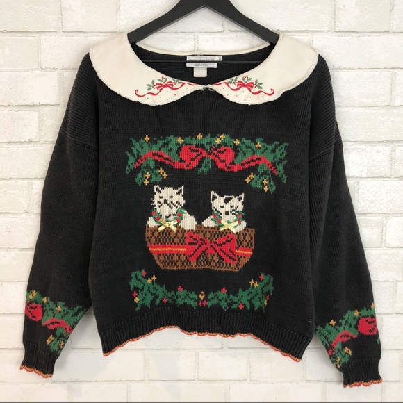 Vintage Sweaters Vintage Cat Knit Ugly Christmas Sweater
